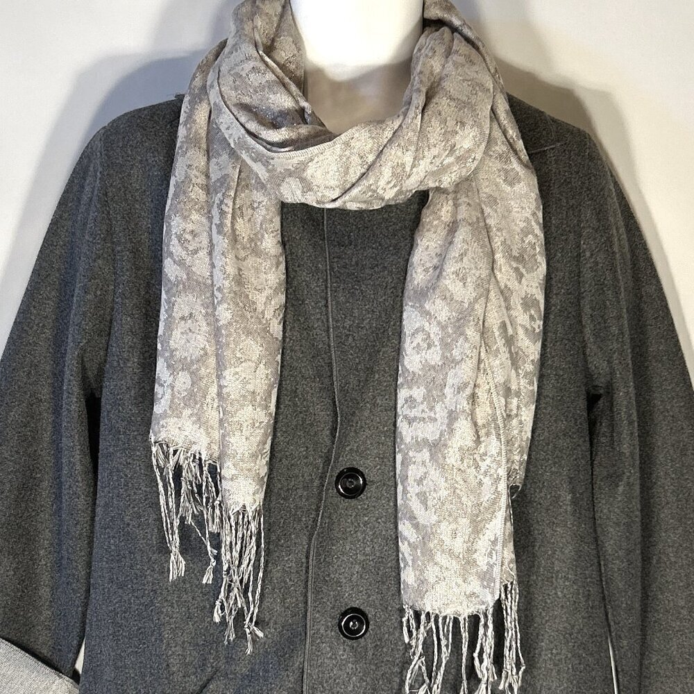 Animal Print Gray on Gray Scarf-Wrap Artsy Chic Parisian Metallic